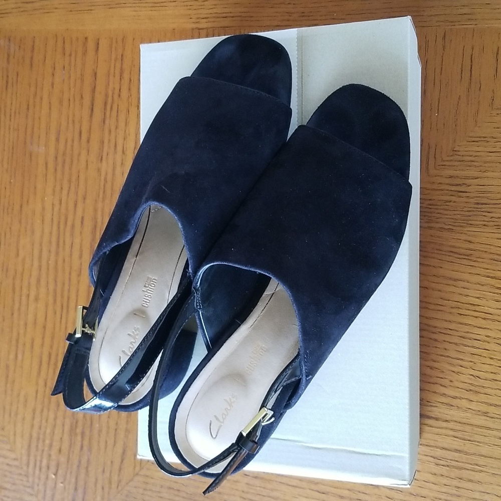 Clarks Ladies Black Suede Sandals